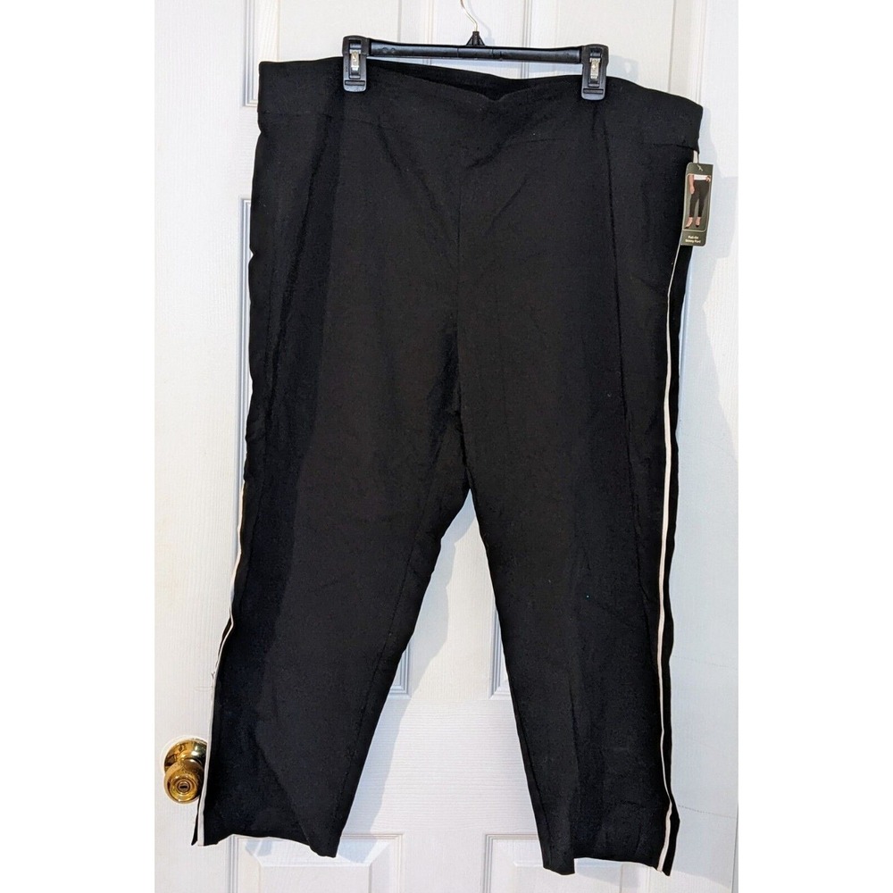 Terra &Sky Black Crop Pants Plus Size 2X‎ with White Side Stripe Casual NWT